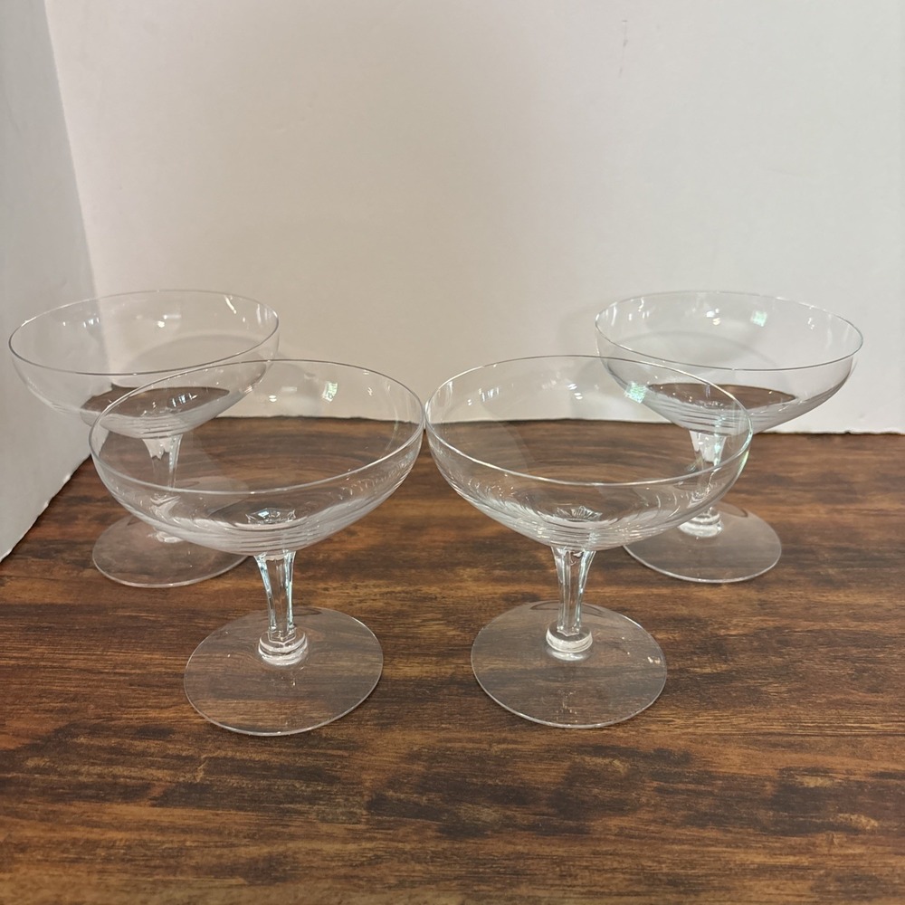 Mid Century Fostoria Debutante Clear Glass Champagne Sherbet Dishes Set Of 4 EUC